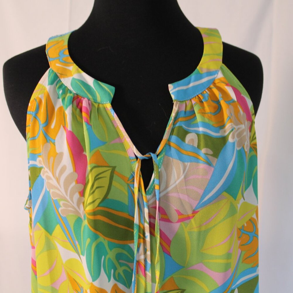 NWT Rose + Olive Sheer Tropical Print Sleeveless Summer Blouse, Large - Picture 2 of 10